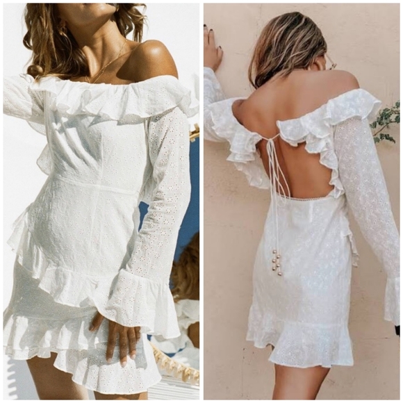Sabo Luxe White Eyelet Ruffle Mini Dress Size 8 - Picture 2 of 14